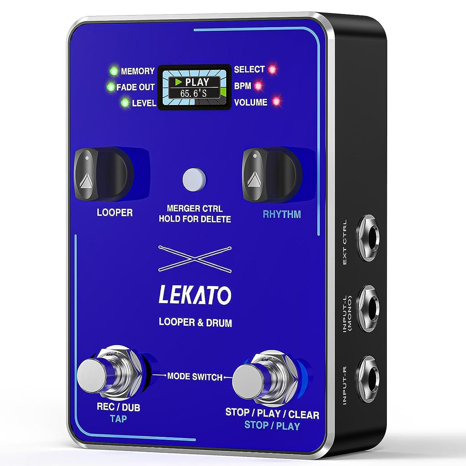 LEKATO 2 EN 1 Drum Looper Pedal, Stereo Guitar Loop Pedal con Drum